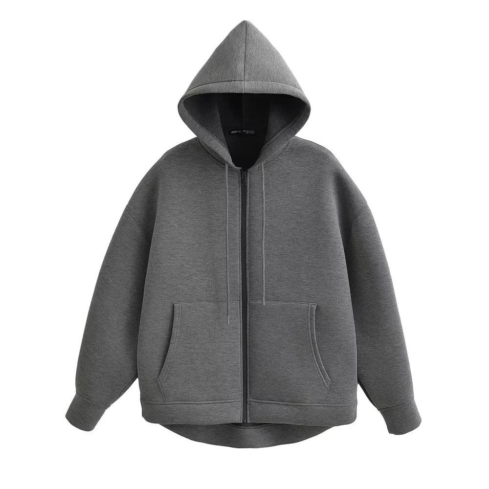Womens Gray Hooded System Premium 2025 Autumn Zipper Jacket Loose Casual Outerwear Infrastructure 5