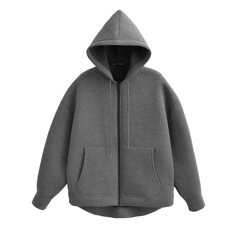 Womens Gray Hooded System Premium 2025 Autumn Zipper Jacket Loose Casual Outerwear Infrastructure 5