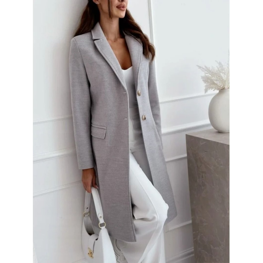 Womens Solid Tweed Overcoat System Premium MediumLong Button Jacket AutumnWinter Professional Inf 0