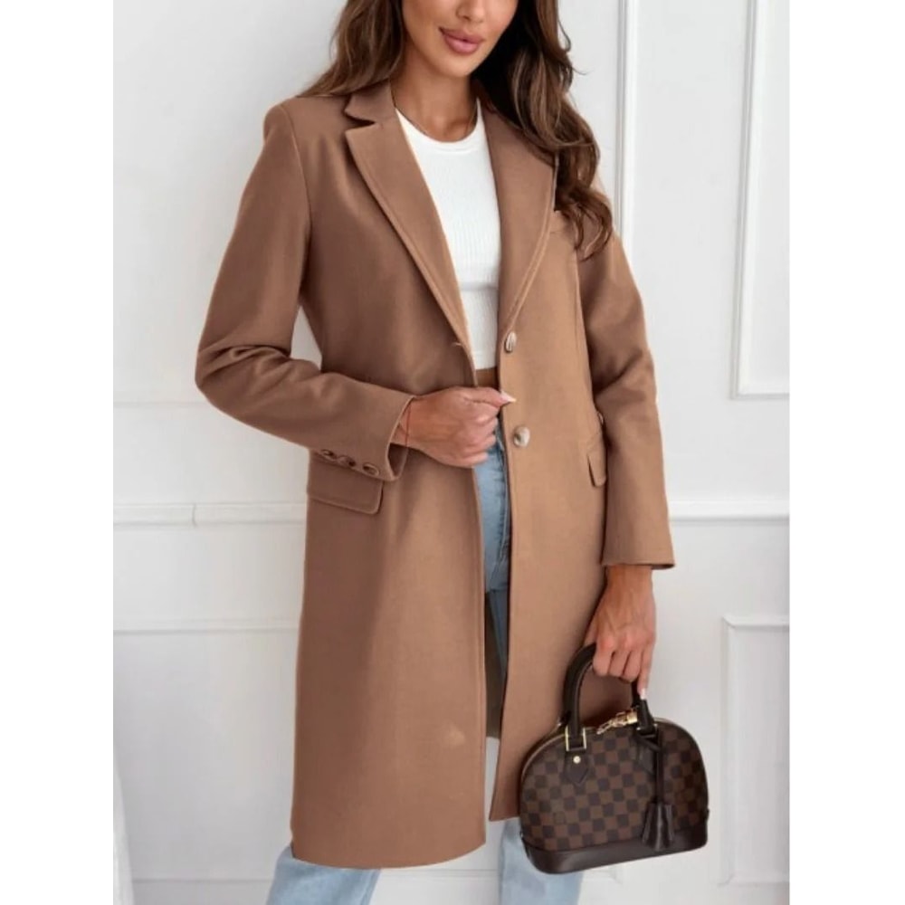 Womens Solid Tweed Overcoat System Premium MediumLong Button Jacket AutumnWinter Professional Inf 4