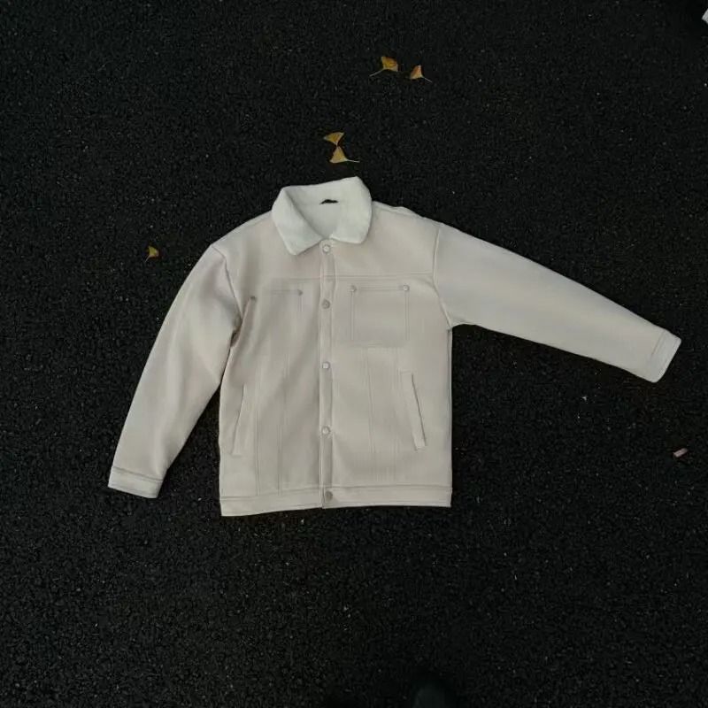 Mens Thickened Lamb Wool Cotton System Premium Faux Fur Loose Lapel Jacket Winter Thermal Outerwe 4