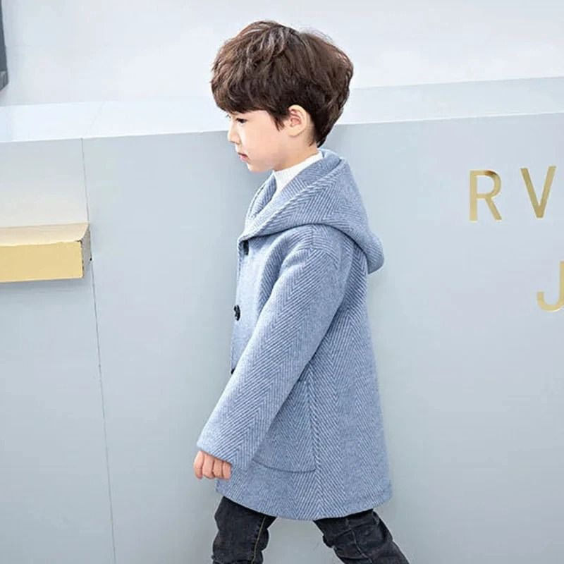 Boys Korean Handsome Woolen System 2024 Fashion Thickening Jacket MidLength Childrens Outerwear I 4
