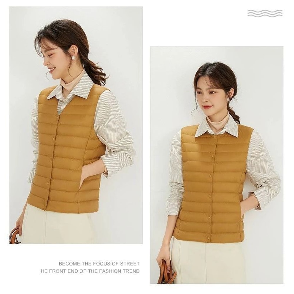 Womens Lightweight Collarless System Premium Plus Size Thermal Puffer Gilet Versatile Sleeveless 4