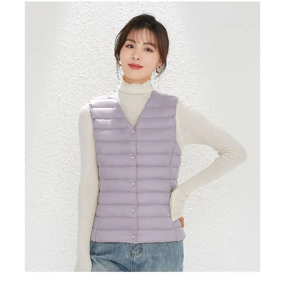 Womens Lightweight Collarless System Premium Plus Size Thermal Puffer Gilet Versatile Sleeveless 11