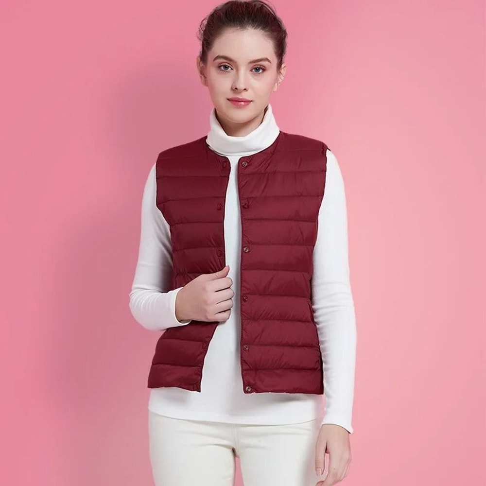 Womens Lightweight Collarless System Premium Plus Size Thermal Puffer Gilet Versatile Sleeveless 15
