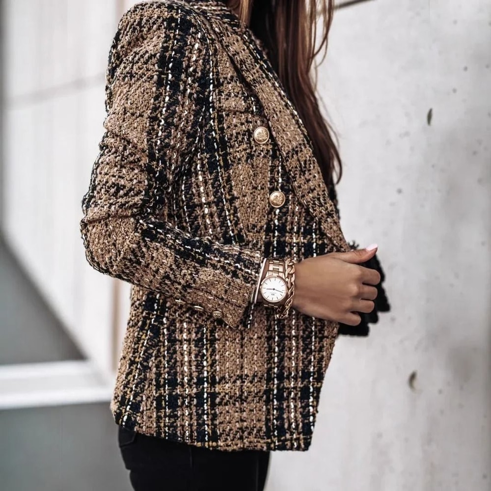 Womens Double Button Printed Suit Premium AutumnWinter Polyester Blazer Professional Long Sleeve 1