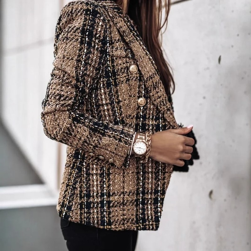 Womens Double Button Printed Suit Premium AutumnWinter Polyester Blazer Professional Long Sleeve 1