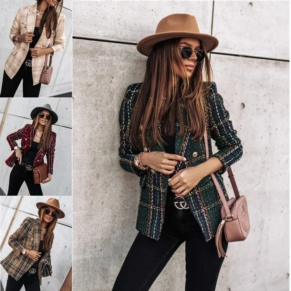 Womens Double Button Printed Suit Premium AutumnWinter Polyester Blazer Professional Long Sleeve 2