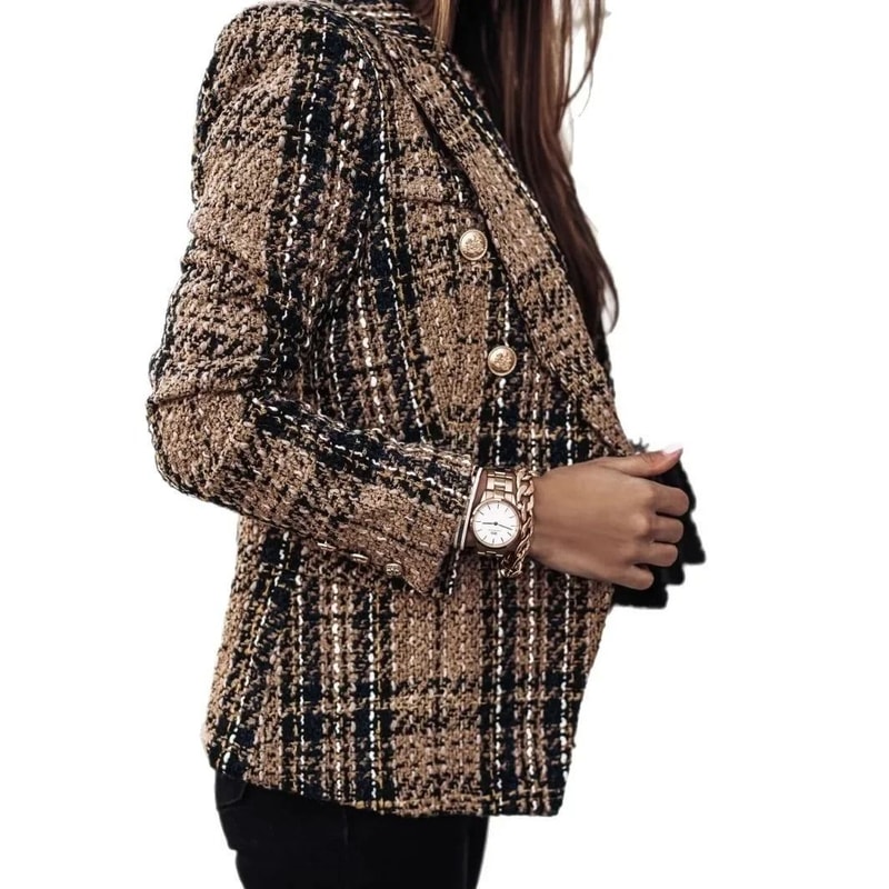 Womens Double Button Printed Suit Premium AutumnWinter Polyester Blazer Professional Long Sleeve 4