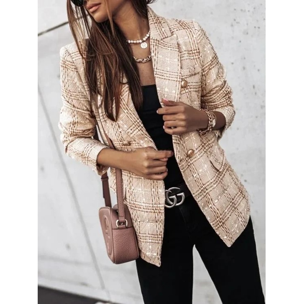 Womens Double Button Printed Suit Premium AutumnWinter Polyester Blazer Professional Long Sleeve 5