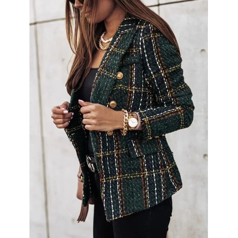 Womens Double Button Printed Suit Premium AutumnWinter Polyester Blazer Professional Long Sleeve 8
