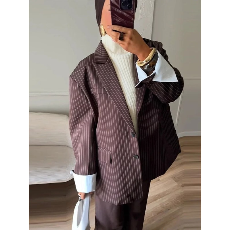 Womens Elegant Office Blazer Premium 2025 Autumn Single Breasted Jacket Professional Shoulder Pad 0