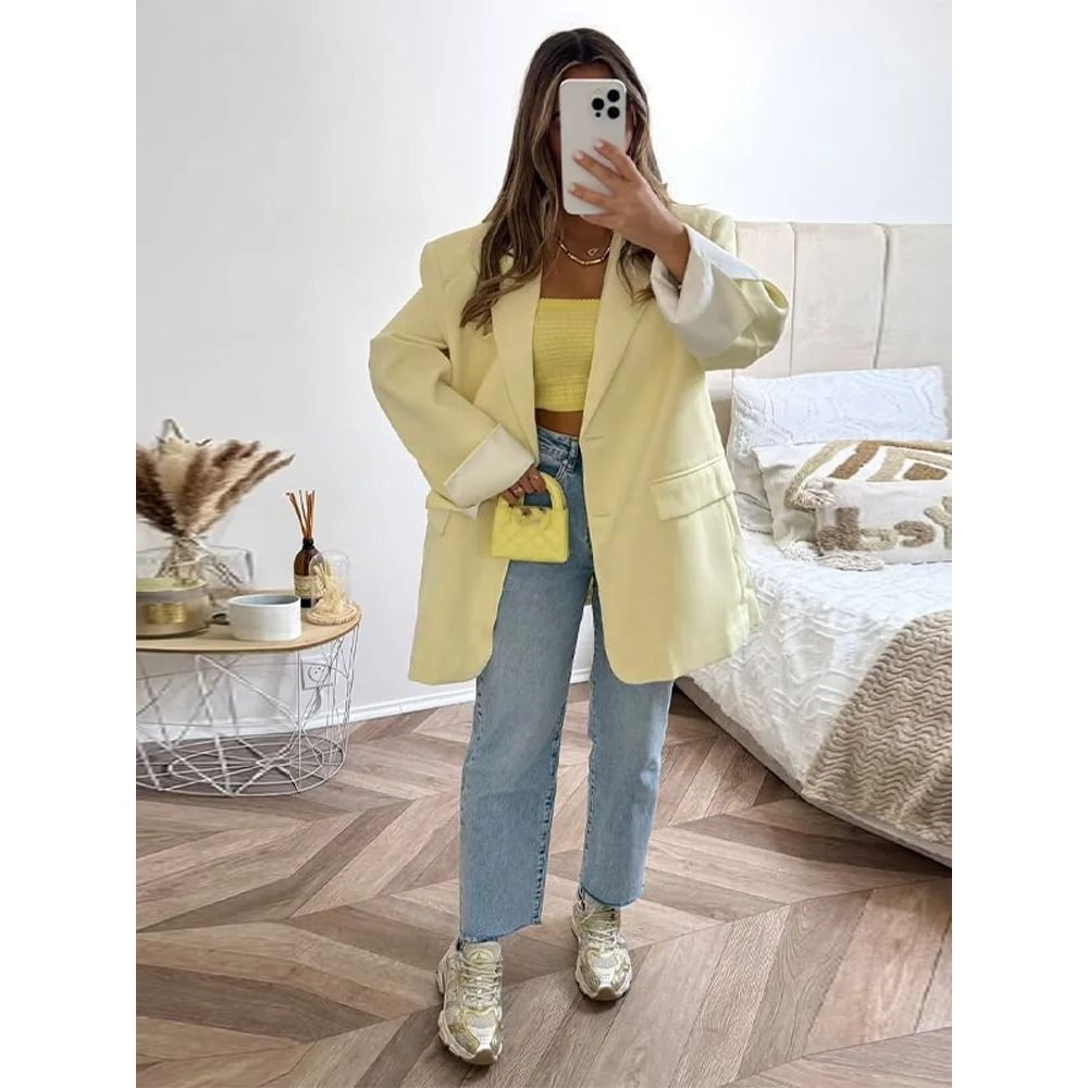 Womens Elegant Office Blazer Premium 2025 Autumn Single Breasted Jacket Professional Shoulder Pad 2