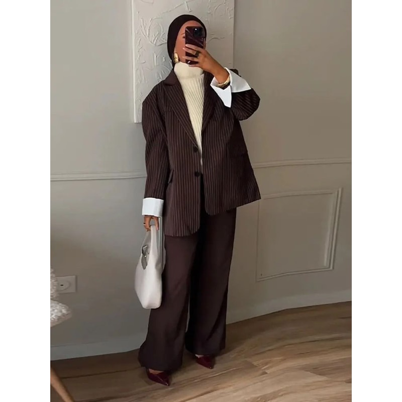 Womens Elegant Office Blazer Premium 2025 Autumn Single Breasted Jacket Professional Shoulder Pad 3