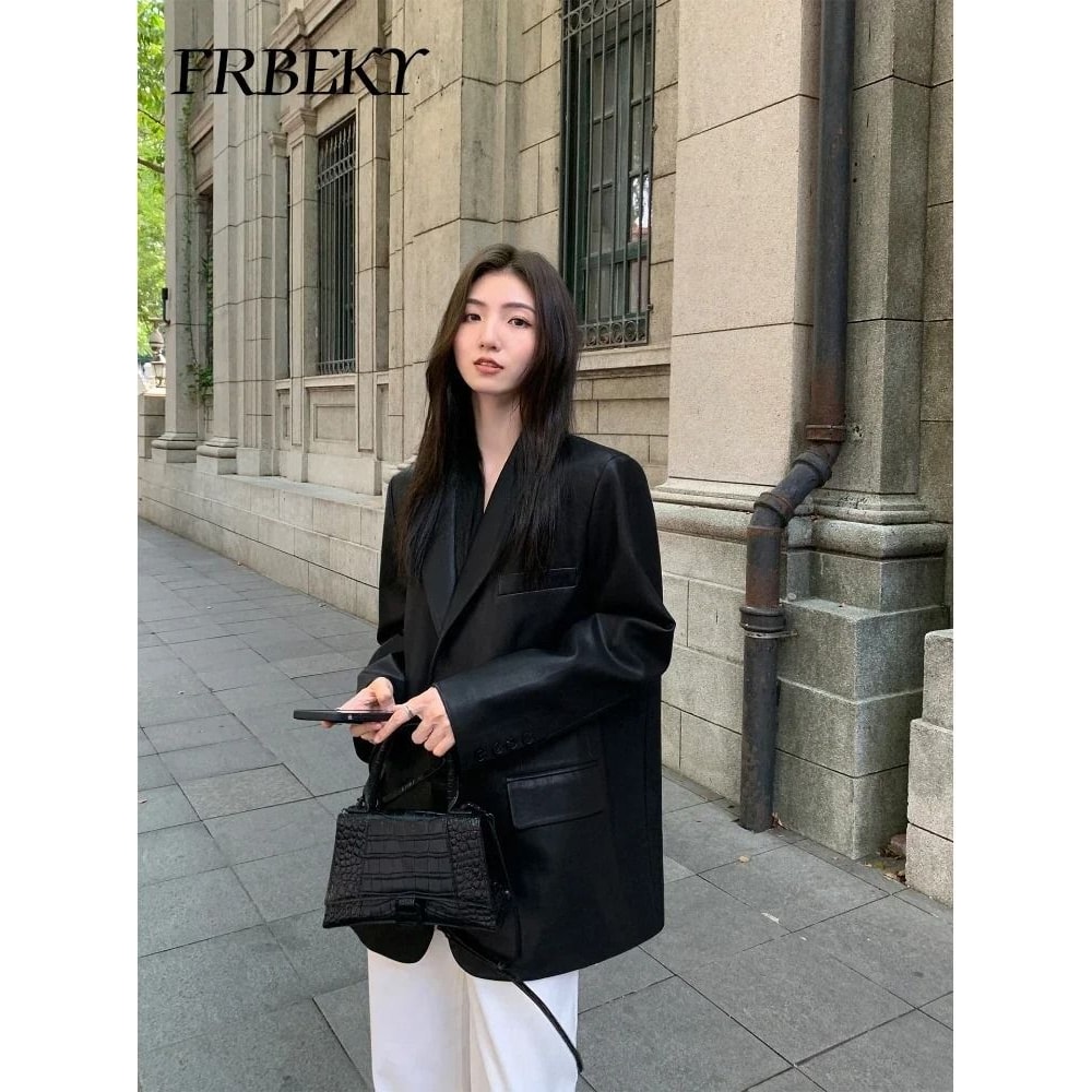 Womens PU Leather Blazer System Premium Faux Leather Formal Jacket SlimFit Autumn Outerwear Infra 0