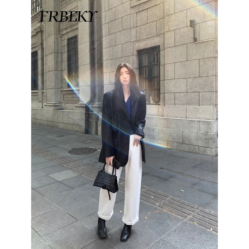 Womens PU Leather Blazer System Premium Faux Leather Formal Jacket SlimFit Autumn Outerwear Infra 2