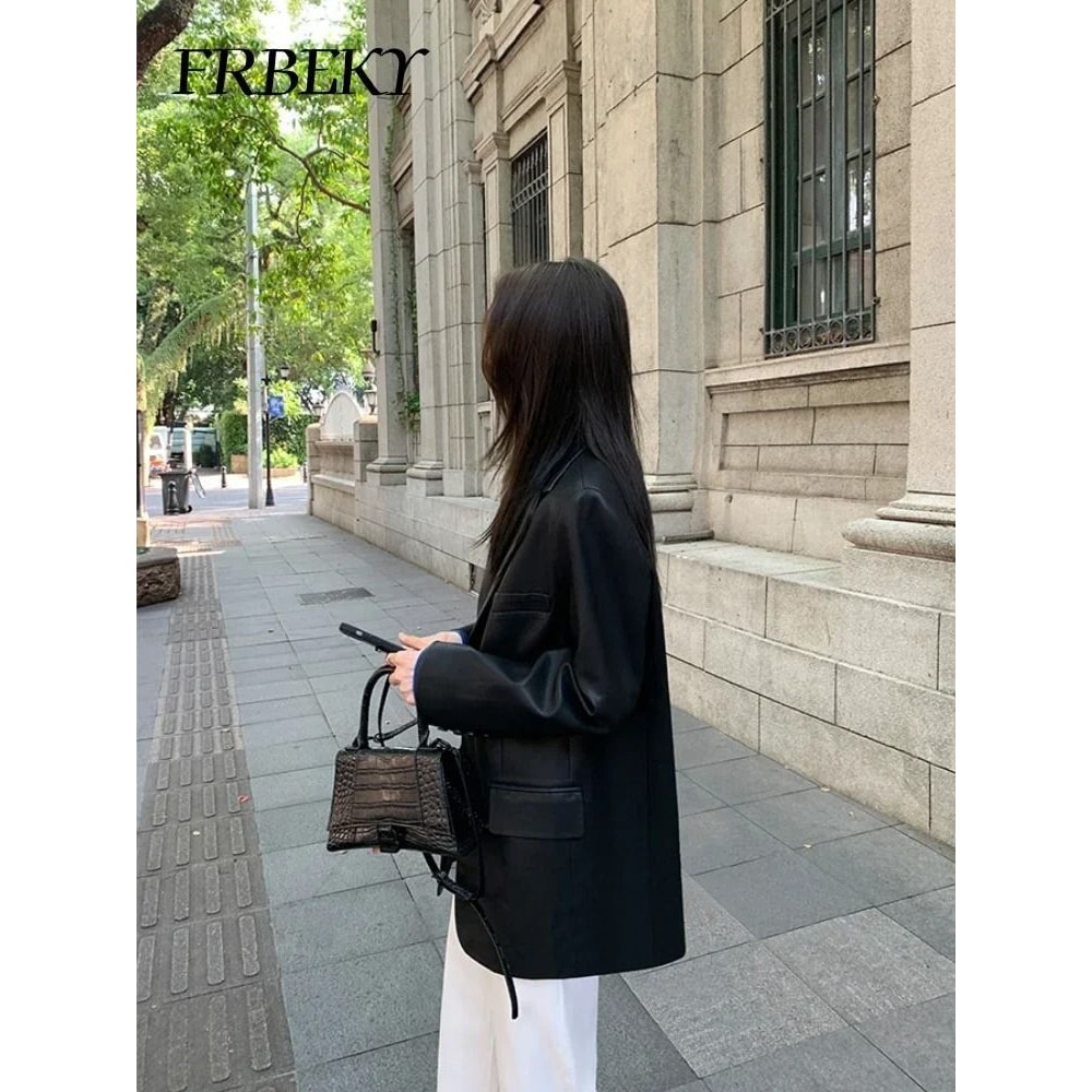 Womens PU Leather Blazer System Premium Faux Leather Formal Jacket SlimFit Autumn Outerwear Infra 3