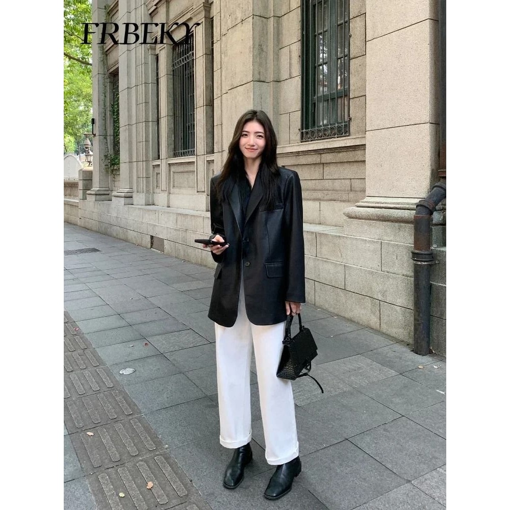 Womens PU Leather Blazer System Premium Faux Leather Formal Jacket SlimFit Autumn Outerwear Infra 4