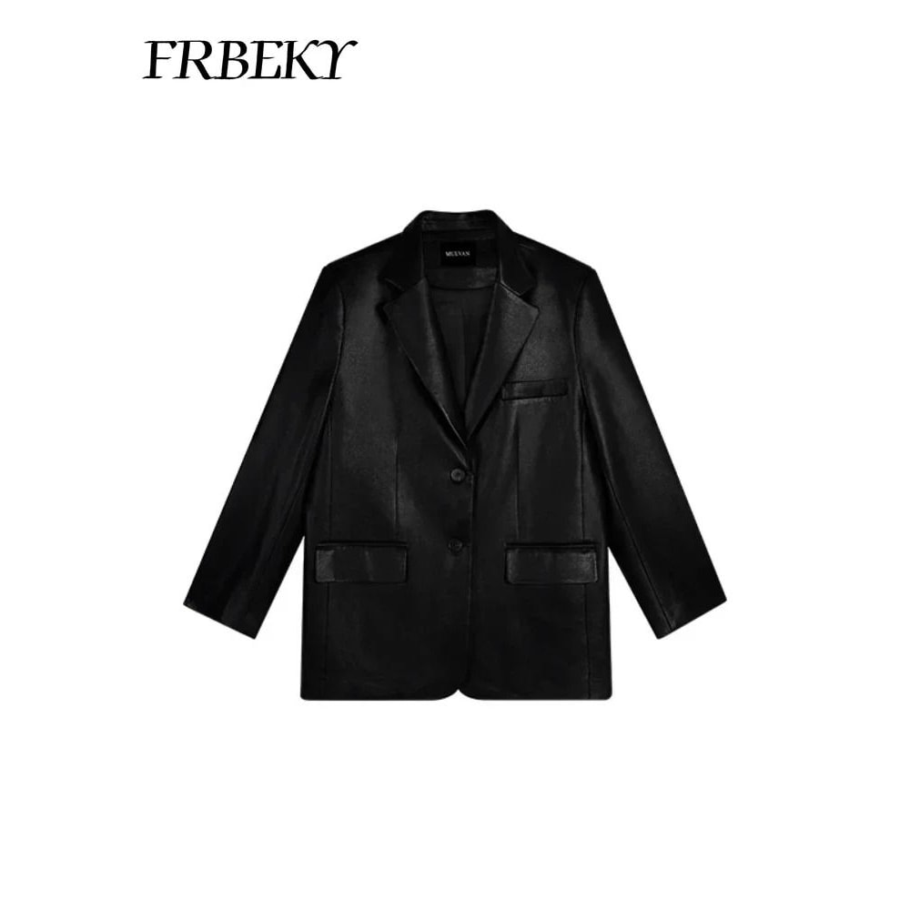 Womens PU Leather Blazer System Premium Faux Leather Formal Jacket SlimFit Autumn Outerwear Infra 5