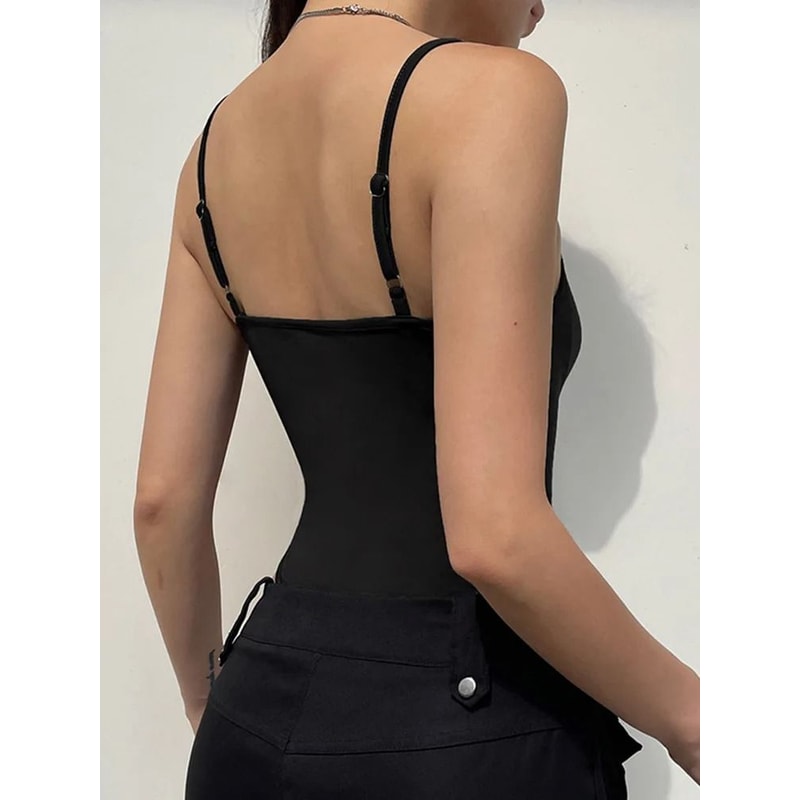 Womens Skinny Shirring Bodysuit Premium Spaghetti Strap Vacation Camisole Sexy Basic Innerwear 4