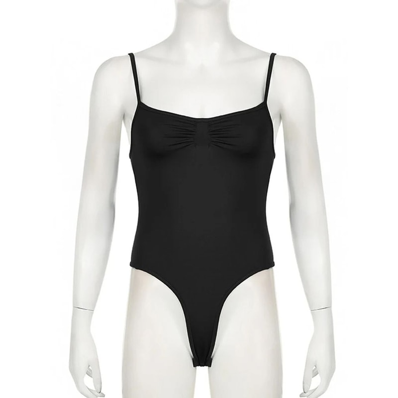 Womens Skinny Shirring Bodysuit Premium Spaghetti Strap Vacation Camisole Sexy Basic Innerwear 5