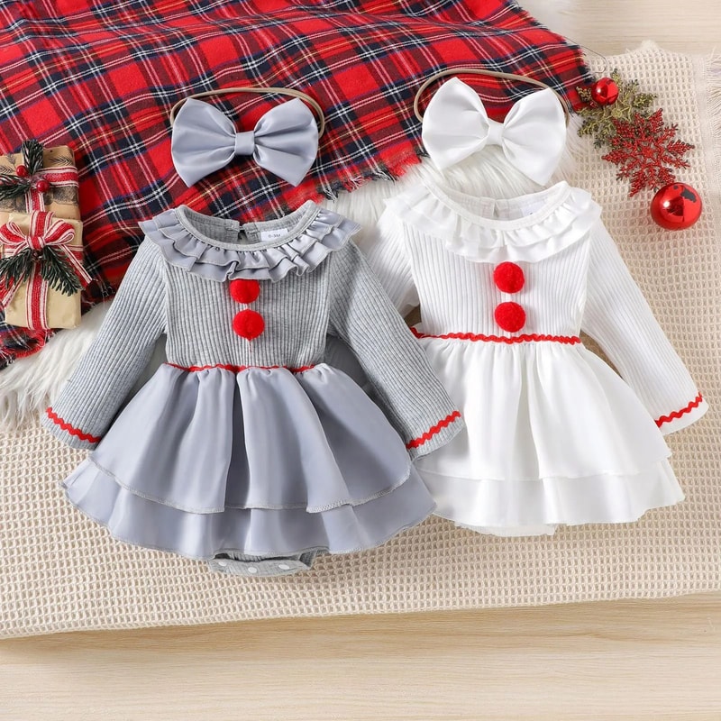 Baby Girl Creepy Clown Cosplay Costume Premium Layered Gray Joker Dress Romper Halloween Party Ou 1