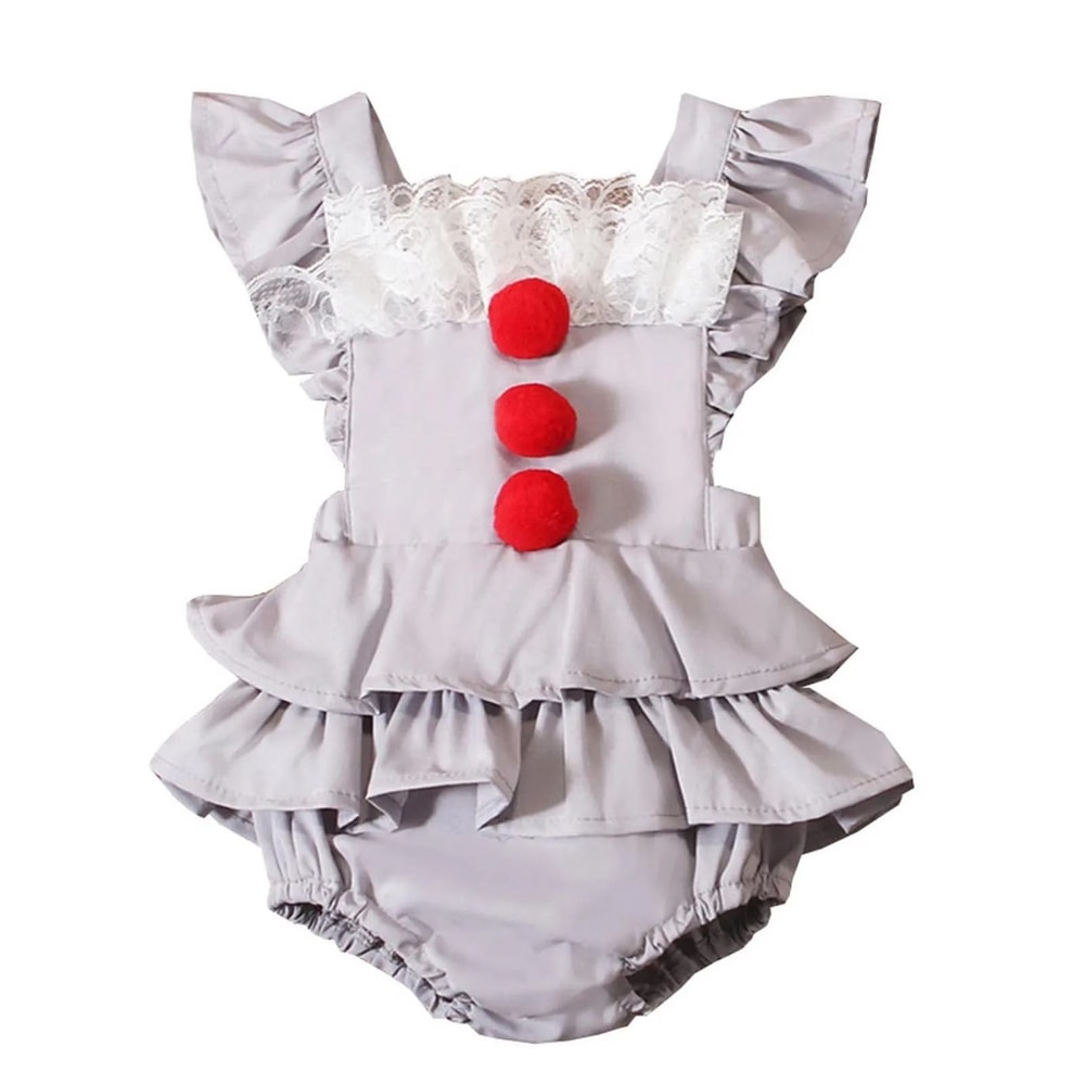 Baby Girl Creepy Clown Cosplay Costume Premium Layered Gray Joker Dress Romper Halloween Party Ou 6