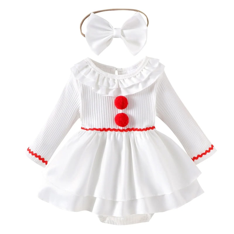 Baby Girl Creepy Clown Cosplay Costume Premium Layered Gray Joker Dress Romper Halloween Party Ou 7