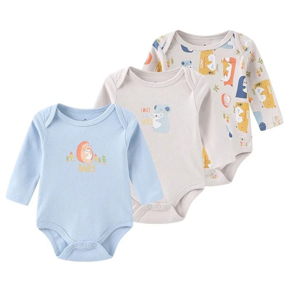 Kiddiezoom 3Pack Newborn Cartoon Bodysuits Premium 100 Cotton Long Sleeve Soft Infant Onesies 6
