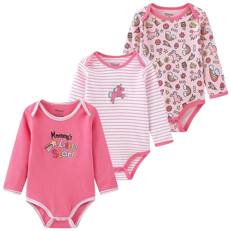 Kiddiezoom 3Pack Newborn Cartoon Bodysuits Premium 100 Cotton Long Sleeve Soft Infant Onesies 7