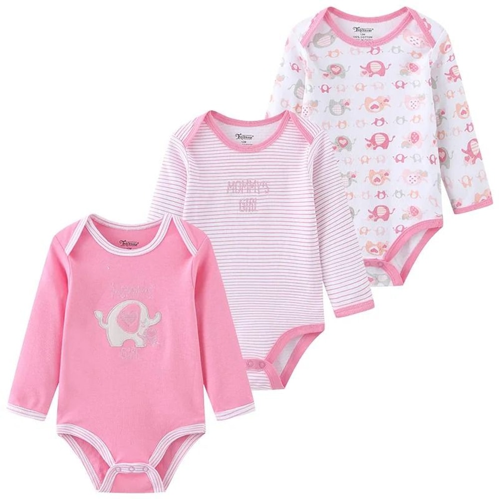 Kiddiezoom 3Pack Newborn Cartoon Bodysuits Premium 100 Cotton Long Sleeve Soft Infant Onesies 9