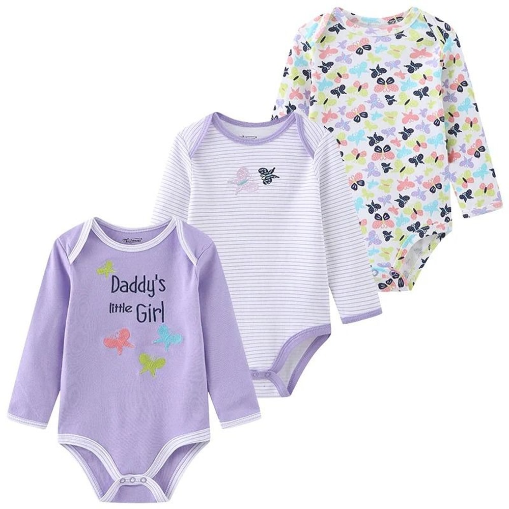 Kiddiezoom 3Pack Newborn Cartoon Bodysuits Premium 100 Cotton Long Sleeve Soft Infant Onesies 10