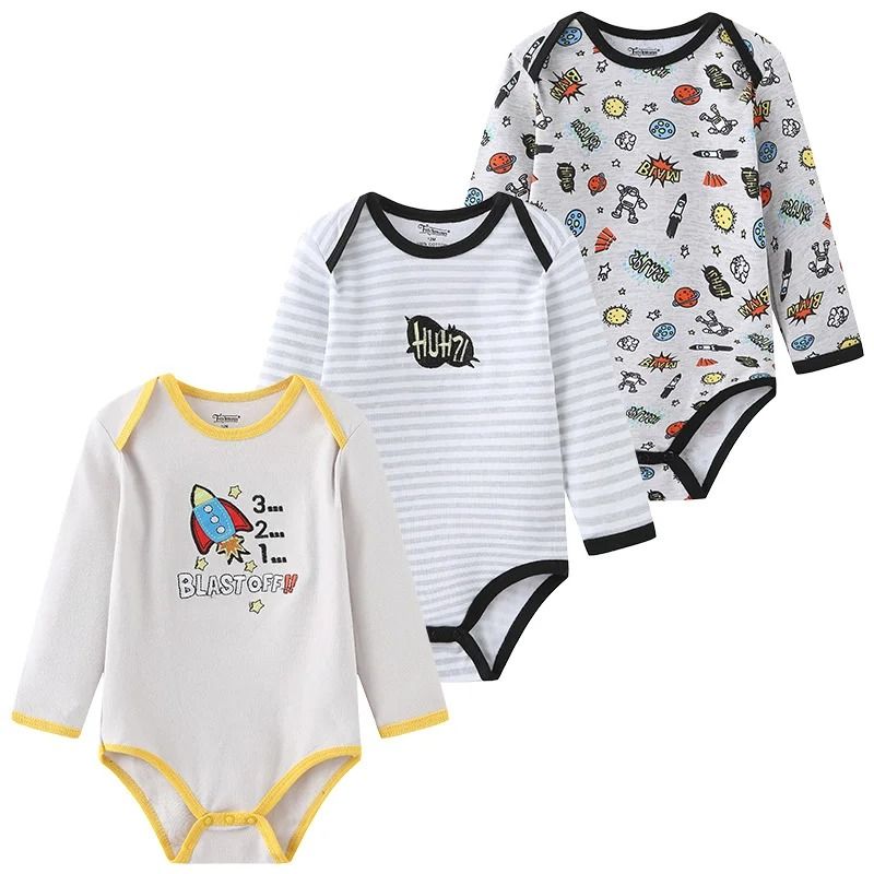 Kiddiezoom 3Pack Newborn Cartoon Bodysuits Premium 100 Cotton Long Sleeve Soft Infant Onesies 11