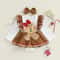 Infant Girl Christmas Gingerbread Man Romper Premium Long Sleeve Dress Bow Headband Newborn Set 0