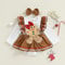 Infant Girl Christmas Gingerbread Man Romper Premium Long Sleeve Dress Bow Headband Newborn Set 0