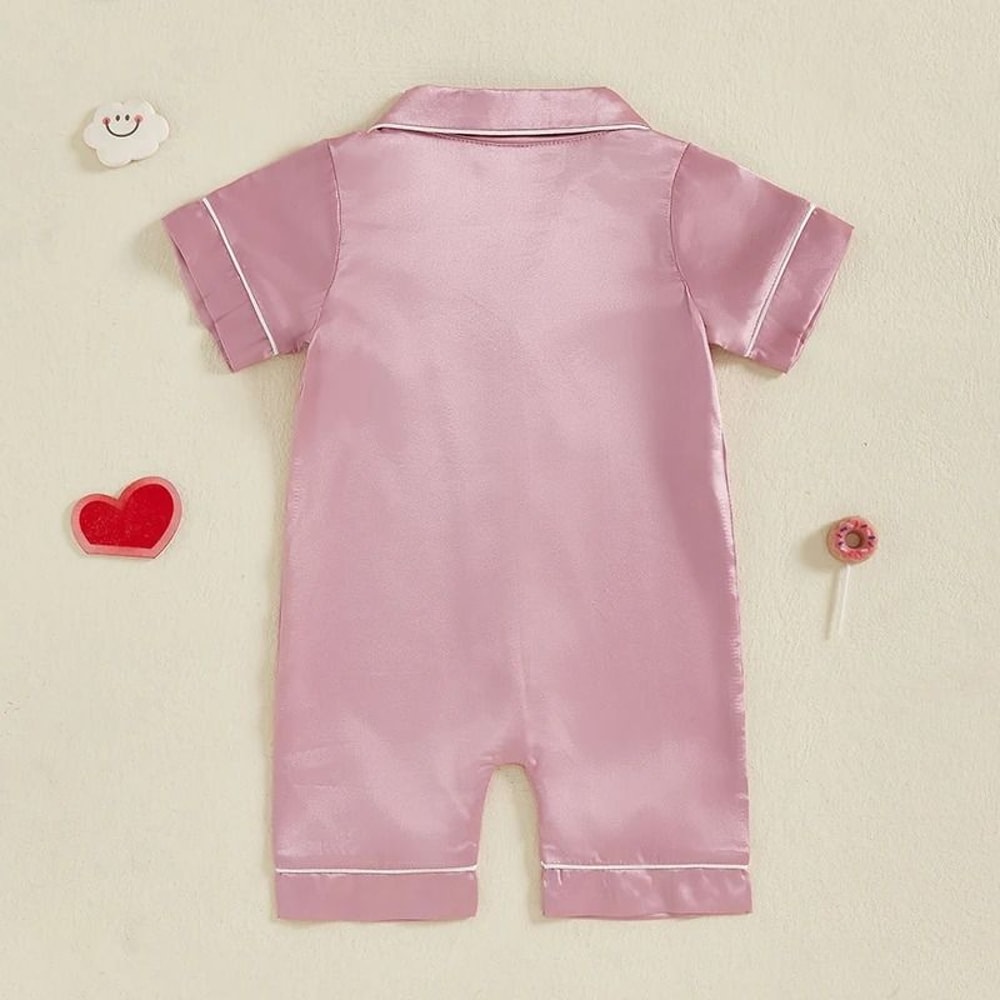 Pudcoco Baby Satin Pajama Jumpsuit Premium ButtonUp Toddler Sleepwear Cute Short Sleeve Romper 2