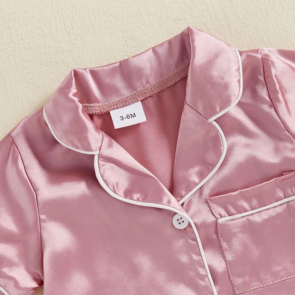 Pudcoco Baby Satin Pajama Jumpsuit Premium ButtonUp Toddler Sleepwear Cute Short Sleeve Romper 3