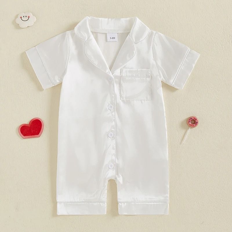 Pudcoco Baby Satin Pajama Jumpsuit Premium ButtonUp Toddler Sleepwear Cute Short Sleeve Romper 5