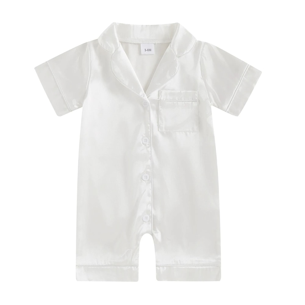 Pudcoco Baby Satin Pajama Jumpsuit Premium ButtonUp Toddler Sleepwear Cute Short Sleeve Romper 8
