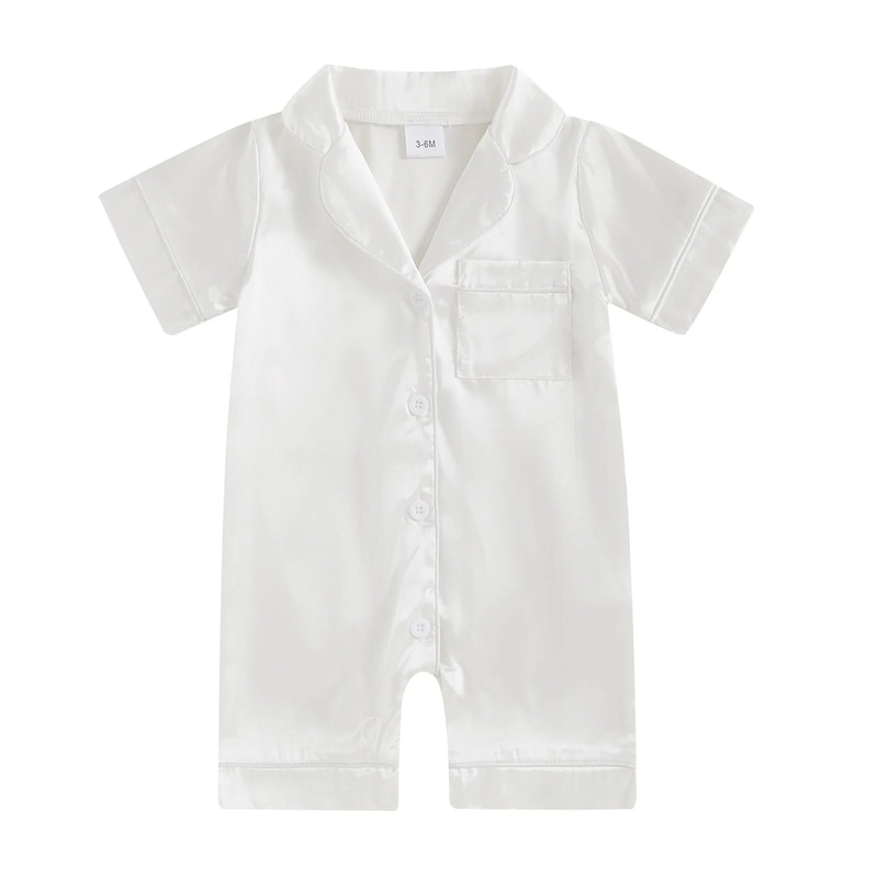 Pudcoco Baby Satin Pajama Jumpsuit Premium ButtonUp Toddler Sleepwear Cute Short Sleeve Romper 8