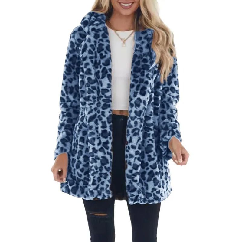 Womens Leopard Faux Fur Coat Premium Winter Streetwear Overcoat Casual TurnDown Collar Jacket 8