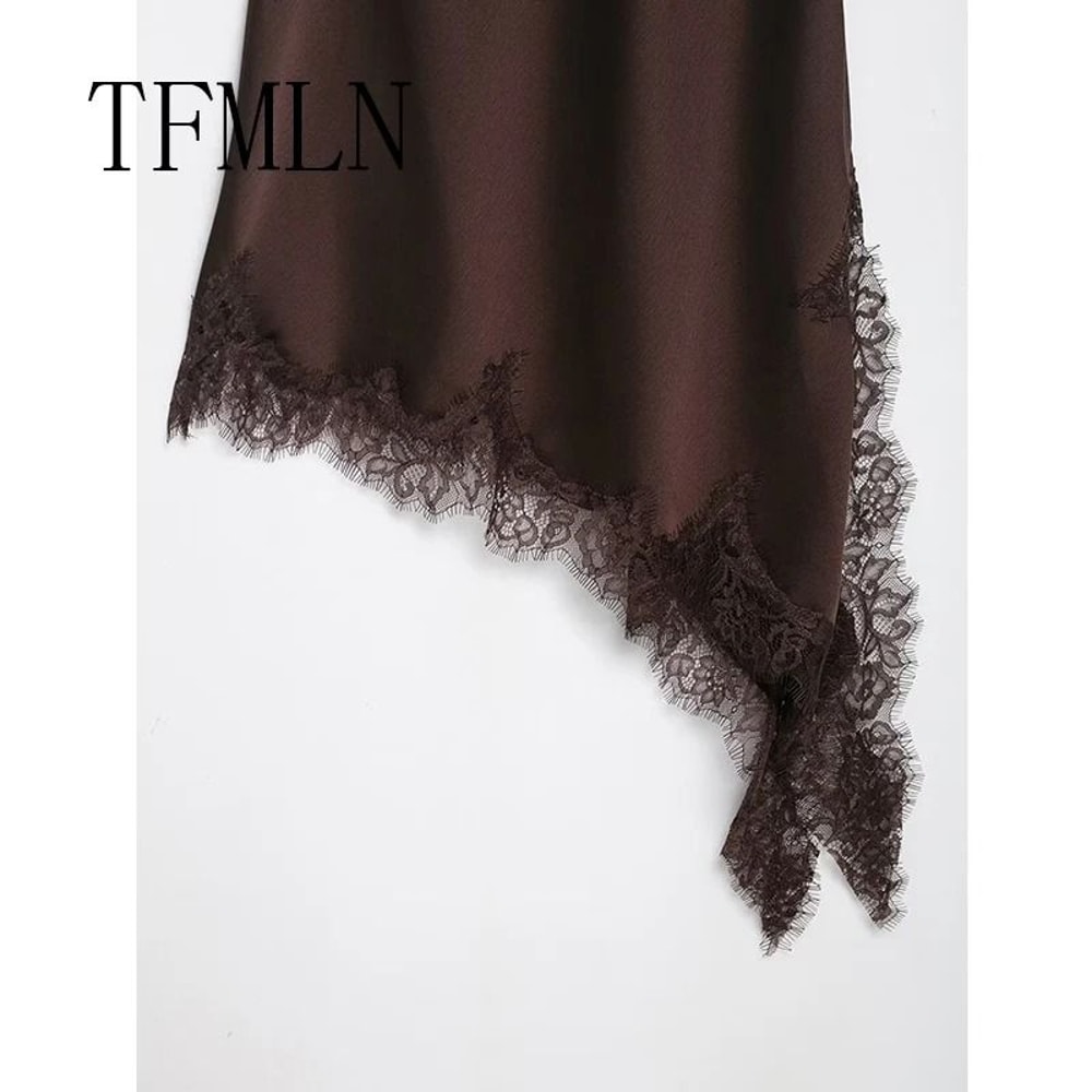 Womens Sexy Irregular Lace Dress Premium VNeck Suspender Hem Long Dress 4