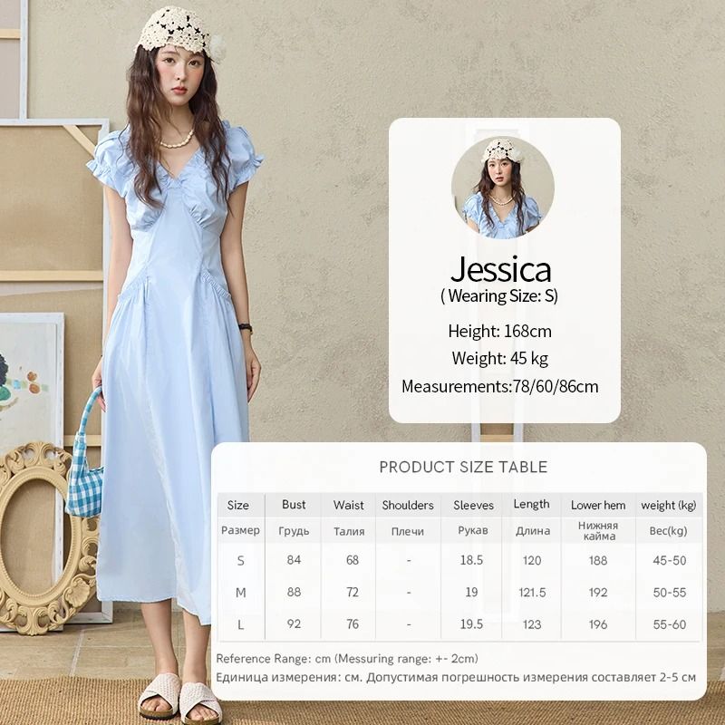 MISHOW VNeck Puff Sleeve Dress Premium 100 Cotton Slim Midi Dress Professional 2025 Summer Office 4