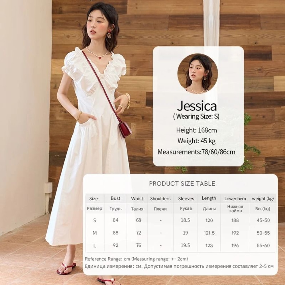 MISHOW VNeck Puff Sleeve Dress Premium 100 Cotton Slim Midi Dress Professional 2025 Summer Office 5