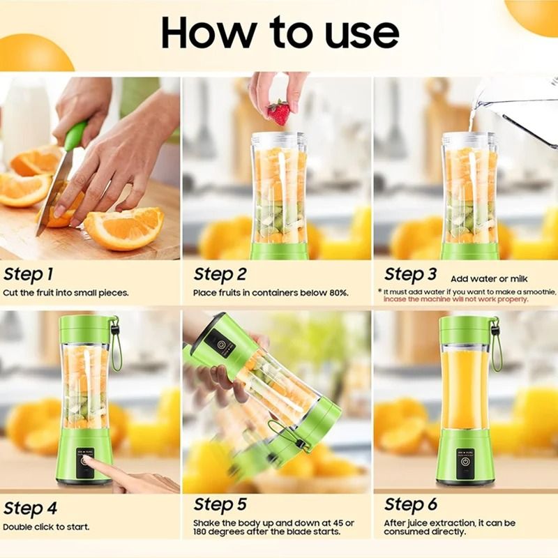 380ml Portable Juicer Blender Premium Mini USB Rechargeable Smoothie Cup Fitness Travel Nutrition 2