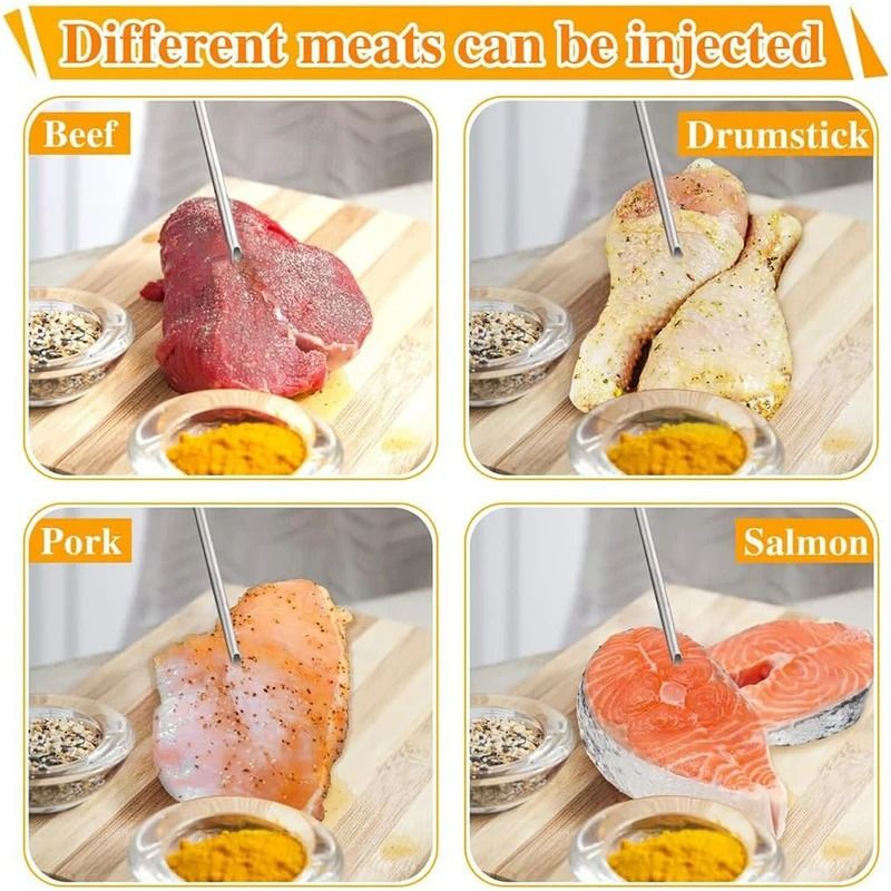 Stainless Steel Meat Injector Kit Premium BBQ Marinade Syringe System 3Needle Turkey Flavor Infra 4