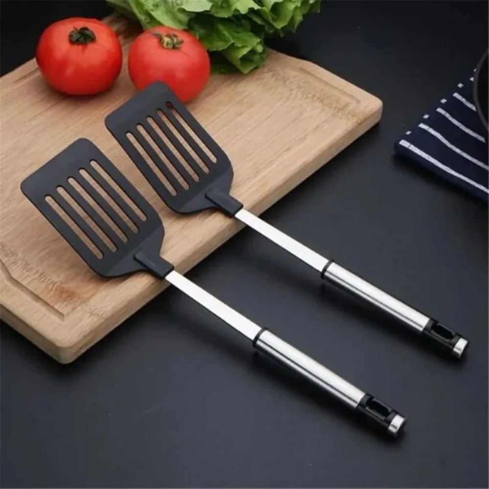 Stainless Steel Slotted Turner Premium Nylon Handle Spatula Fish Frying Shovel For NonStick Pans 0