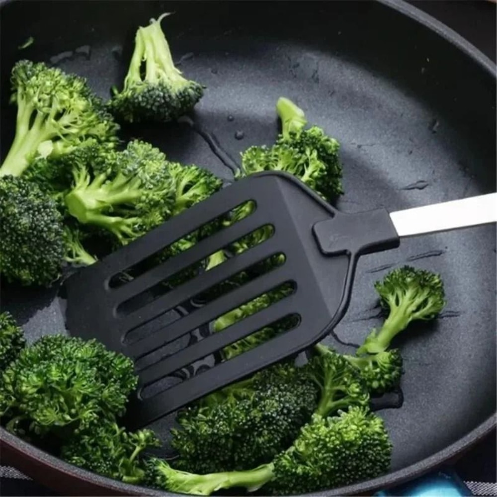 Stainless Steel Slotted Turner Premium Nylon Handle Spatula Fish Frying Shovel For NonStick Pans 2