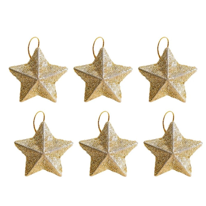 Gold Glitter Star Ornament Set Premium Christmas Tree Pendant Festive 2025 Holiday Decoration Inf 6