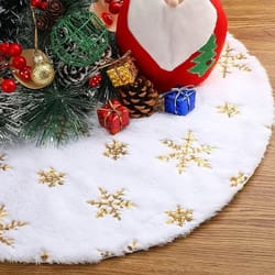 15-inch white faux fur christmas tree skirt | premium sequin round xmas mat & holiday party infrastructure